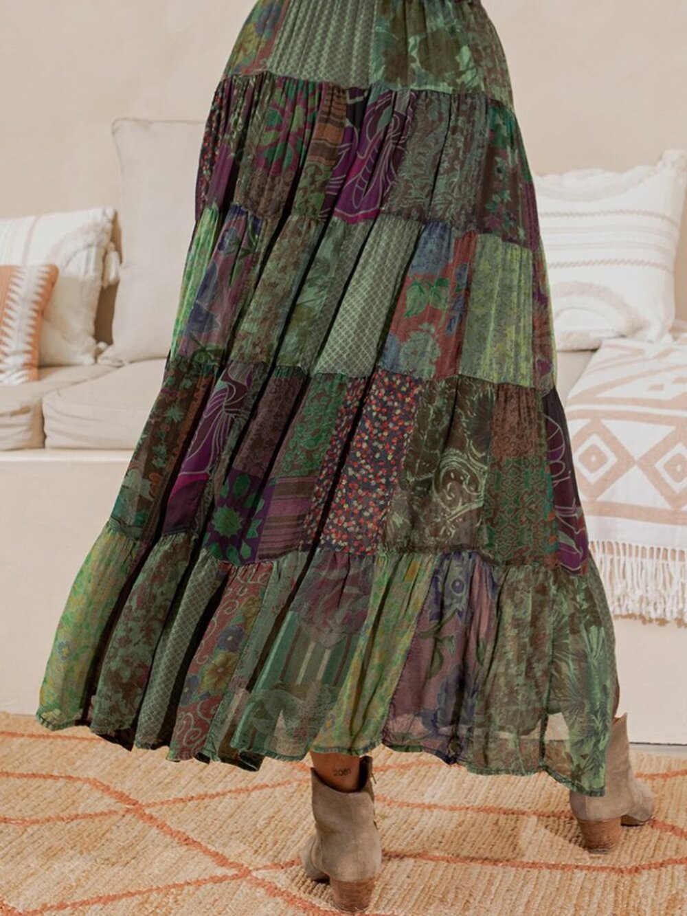 Rustic Boho Patchwork Maxi Skirt Plus - Picture 3 of 5